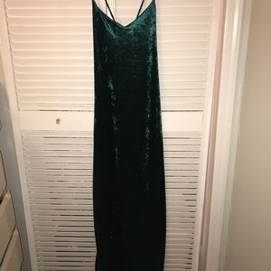 NEW Faux Velvet Green Maxi Dress with Thigh Slit